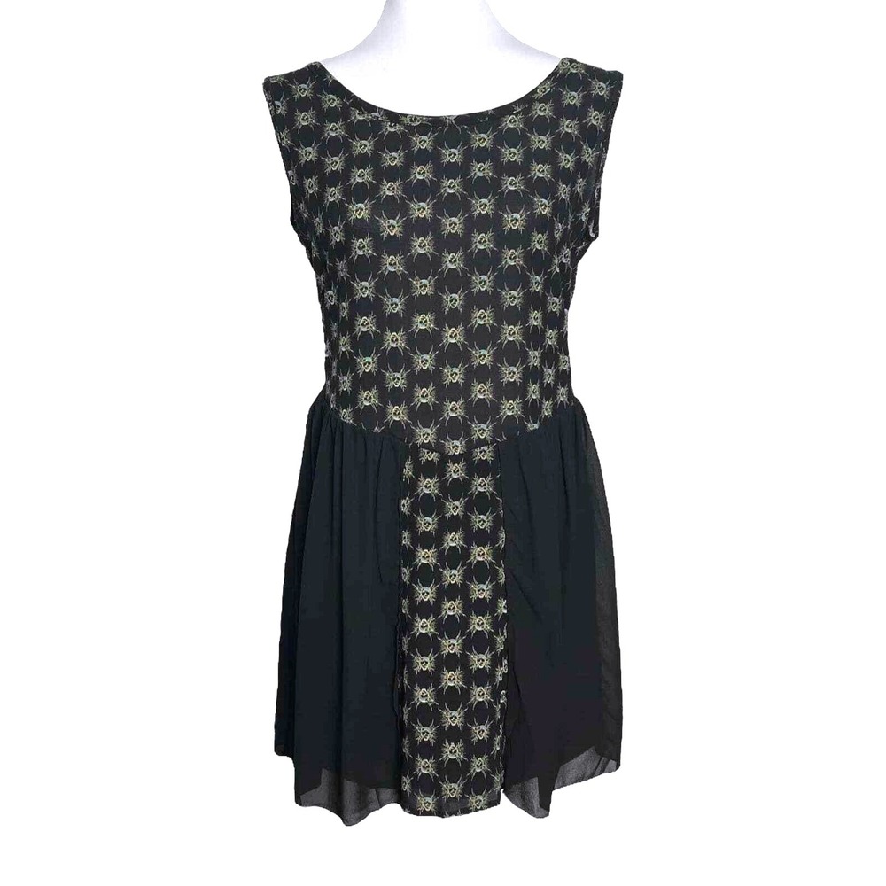 House of Harlow Mini Dress XS Skull Print Sleeveless Whimsigoth Dark Punk Black